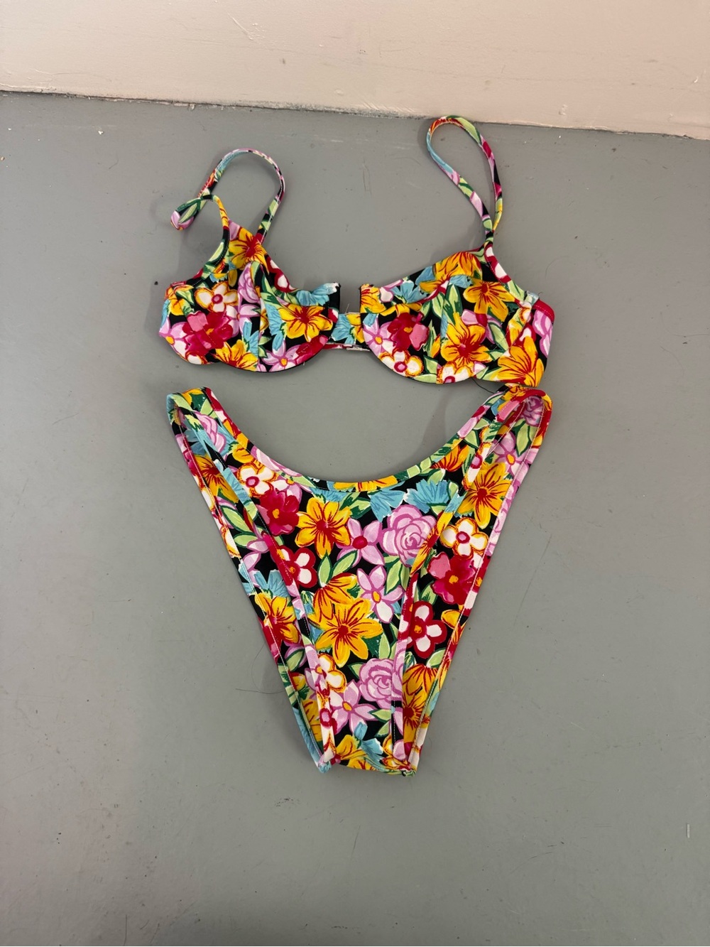 For Love And Lemons Floral Bikini set- SMALL top and MEDIUM bottoms